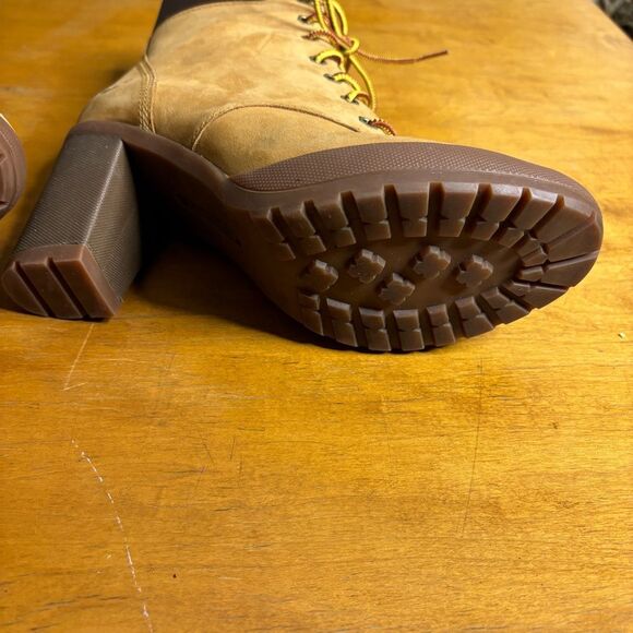Timberland Ankle Boots Women Size 8 Wheat Tan Chunky Wedge Heel - Picture 4 of 10
